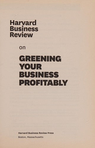 Hbr Greening Your Business Profitably